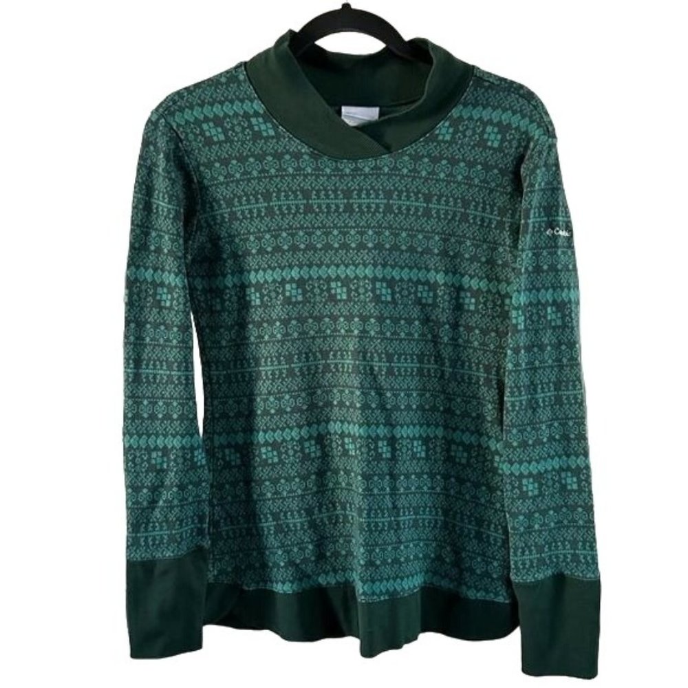 Columbia Green Fair Isle Long Sleeve Shirt, Sz Medium